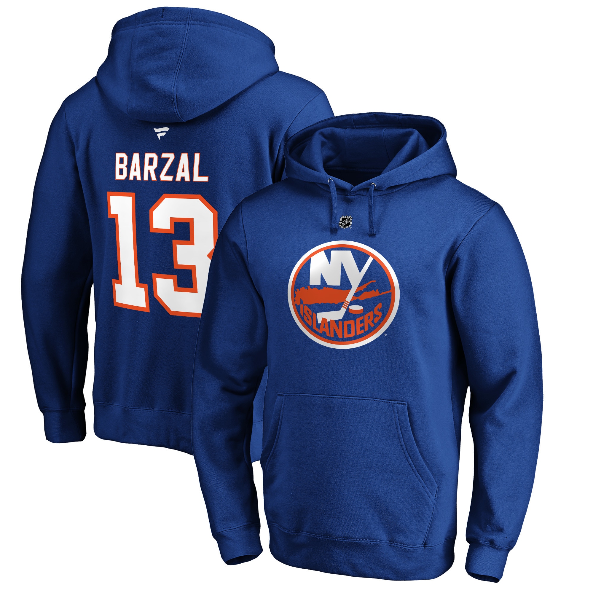 Men's Mathew Barzal Royal New York Islanders Authentic Stack Player Name \u0026 Number Fitted Pullover Hoodie